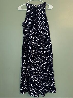 Vintage 90s Melanie Drucker Navy Blue Polka Dot Maxi Dress 6 Fit and Flare
